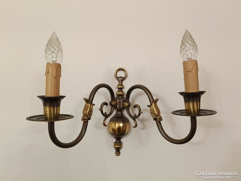 Antique copper wall arm 2 two-arm Flemish + 4 new decorative candles and 4 new candle bulbs 228 8432