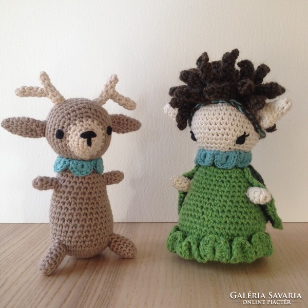 Forest fairy and deer crochet figures