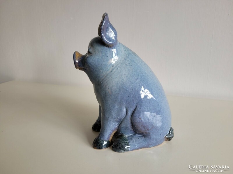 Blue ceramic pig decoration