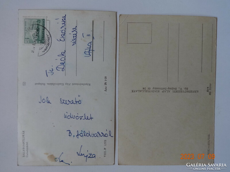 Két régi képeslap együtt: Balatonföldvár, csónakkikötő (50-es évek)
