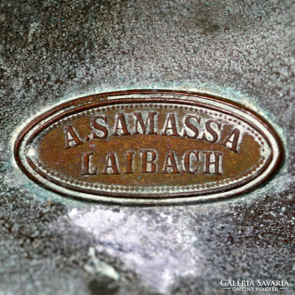 Antik bronz asztali gyertyatartó 19. század A. Samassa Laibach jelzéssel