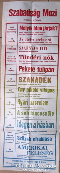 Szabadság mozi műsorlapkát 1968, 29.5 x 84 cm.