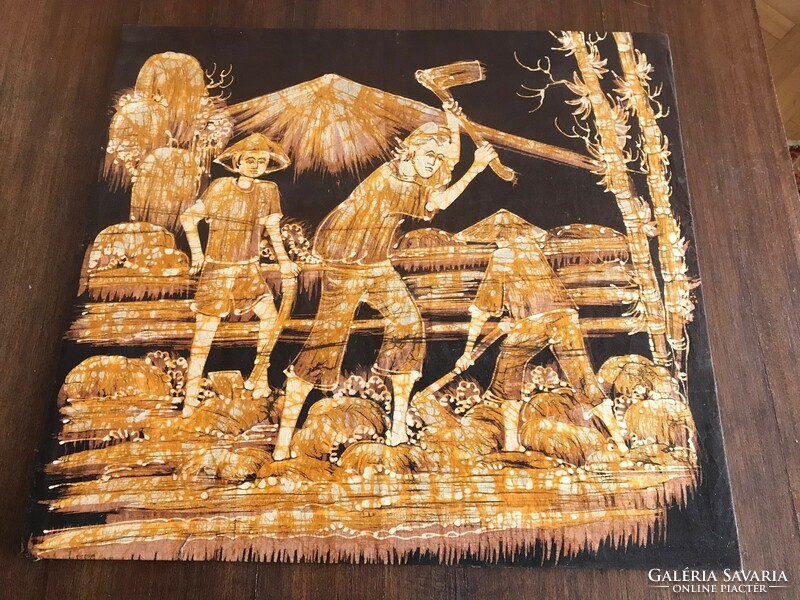 Artistic batik picture, without markings. Size: 45x41 cm in new condition.