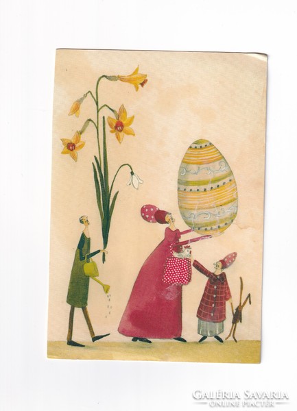 H:34 Húsvéti nagyalakú Üdvözlő kártya-képeslap (foltos, alja gyűrött)