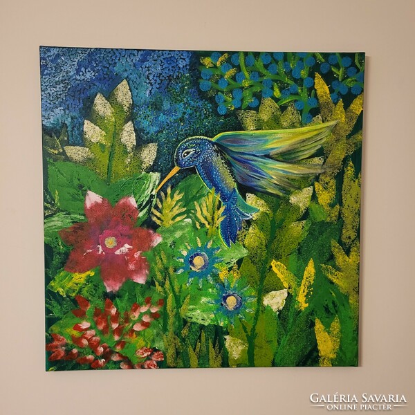 Hummingbird - acrylic painting by South Moravian painter Markéta Círová, on a 70x70cm canvas