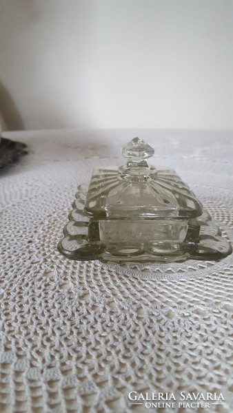 Old small thick glass butter container