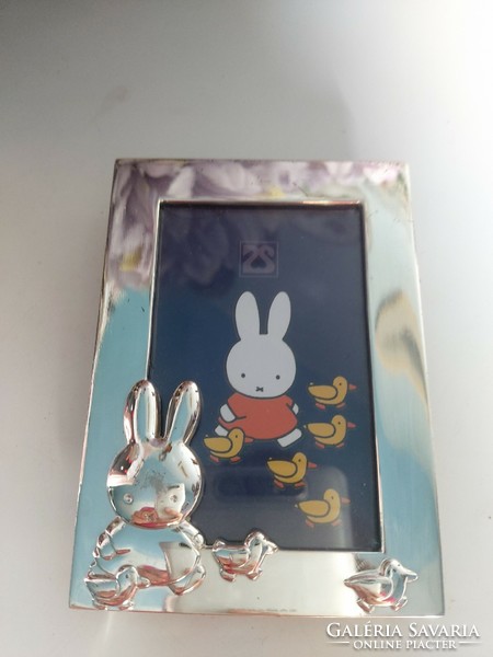 Small Miffy bunny silver metal frame with black velvet covering 11 x 7.5 cm