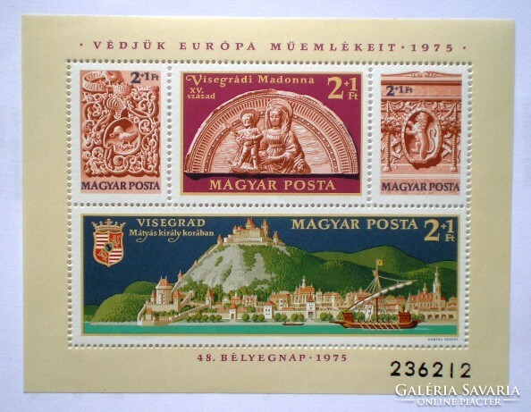 B115 / 1975 stamp date - Visegrád monuments block postal clear