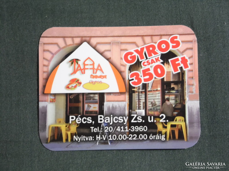 Card calendar, small size, Jaffa gyros food island, restaurant, buffet, Pécs, 2009, (6)
