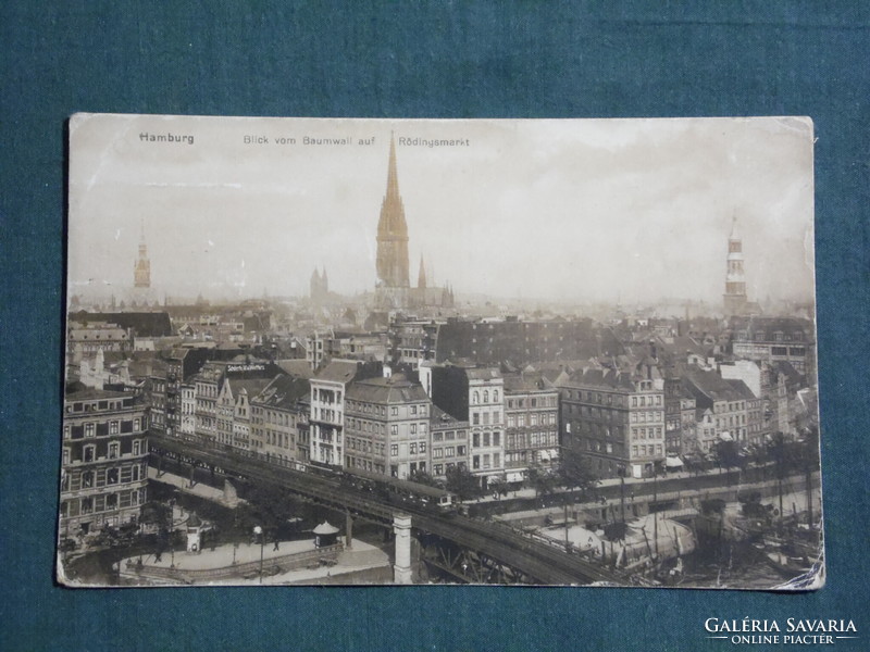 Képeslap, Postcard,Germany,Hamburg Blick vom Baumwall auf Rödingsmarkt,látkép,gyors vasút