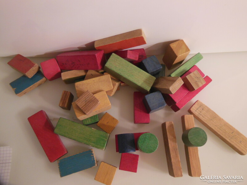 Building blocks - wood - 40 pcs - old - 12 x 3 cm - 3 x 3 cm German - flawless