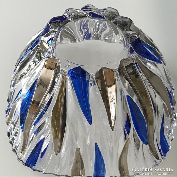 Olasz ólomkristály üvegtál kobaltkék és óarany überfanggal, 24 x 24 cm