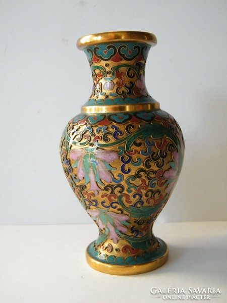 Vintage keleti rekeszzománc, tűzzománc réz váza