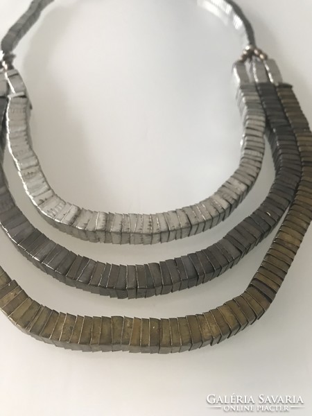 Handmade modern necklace made of square metal eyes, 52 cm long