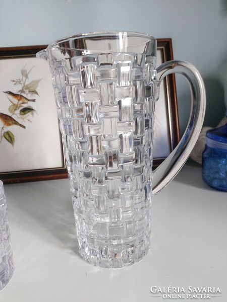 Gyönyörű, ragyogó kristály (ólommentes) kiöntő és pohár 23 cm és  10x8 cm