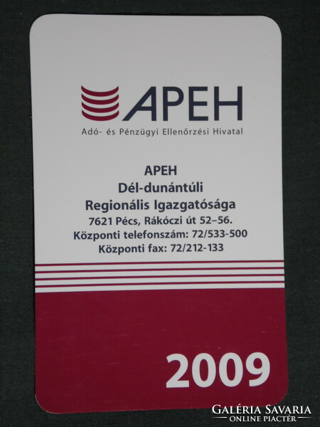 Kártyanaptár, APEH igazgatóság, Pécs,  2009, (6)
