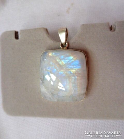 Silver moonstone large square pendant