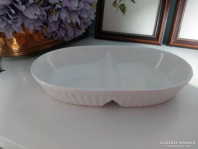 28.5 X 19 x 5 cm, 2-compartment Japanese ceramic baking dish with hairline crack