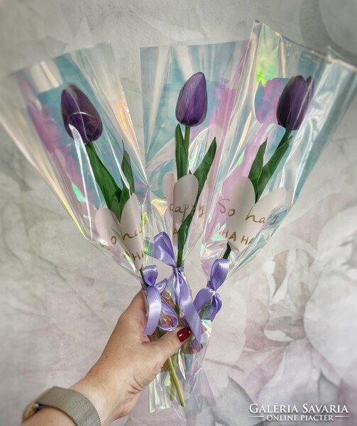 Small Women's Day gift - 1 bunch of purple rubber tulips