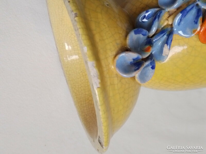 RITKA! Antik art deco repesztett celadon mázas Galaskó Gyula kerámia fajansz váza virág dísz 27 cm