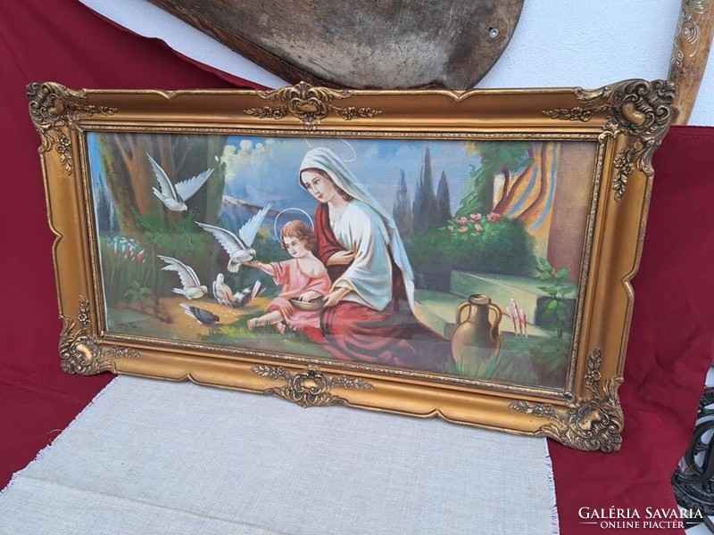 Gyönyörű szignózott Szűz Mária  a kis Jézussal festmény  blondel  keretben szentkép