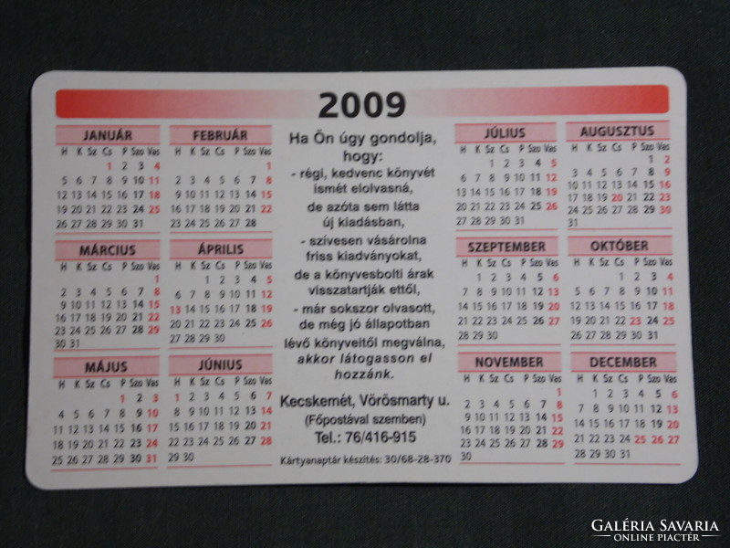 Card calendar, kern antiquarium, bookstore, Kecskemét, 2009, (6)