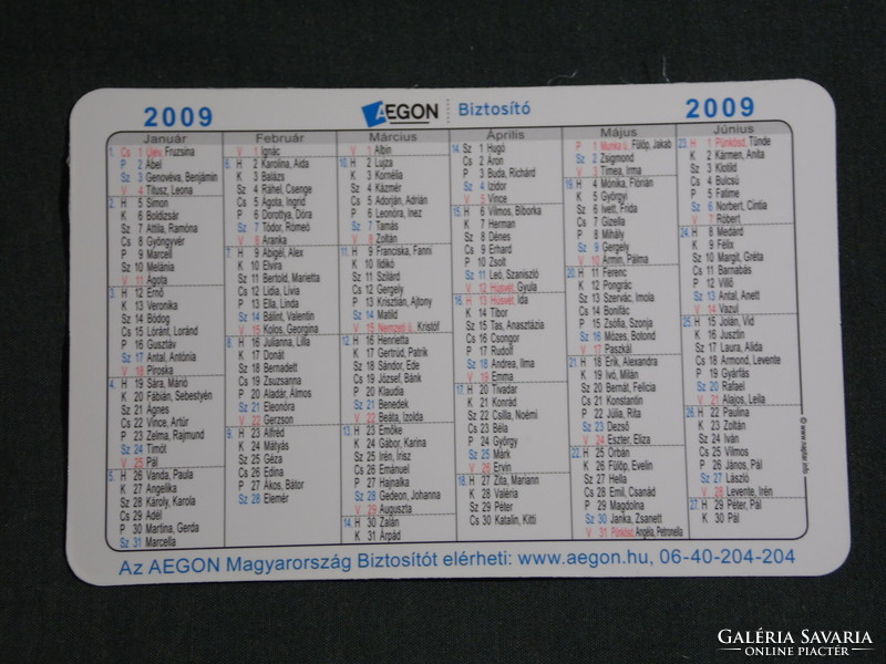 Card calendar, aegon insurance company, name day, 2009, (6)