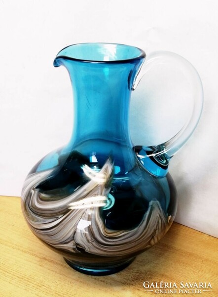 A masterpiece from Murano. Blue-eared jug. 1950-1960 Italy
