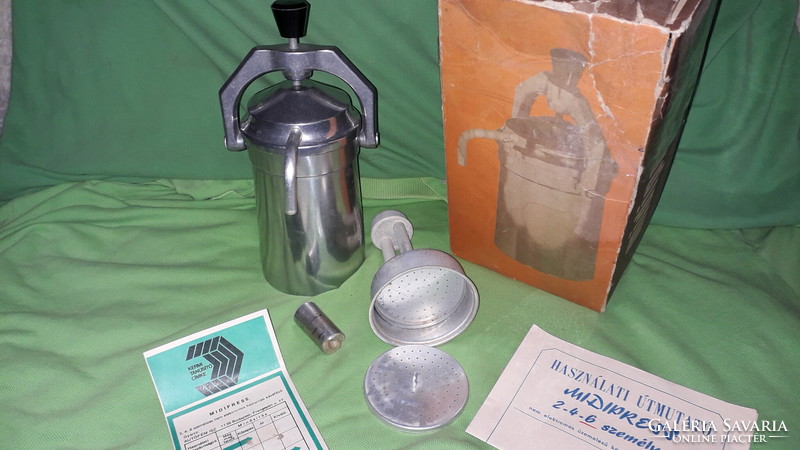 1986. Hungarian - autofém manufactured mibipress 6-person gas hotplate coffee maker as shown in the pictures
