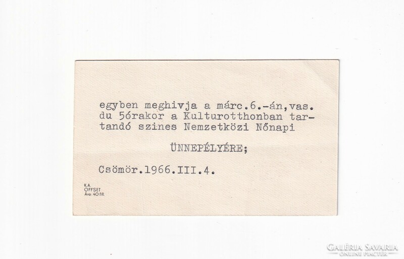 H:82 Women's Day greeting. Card postcard 1966