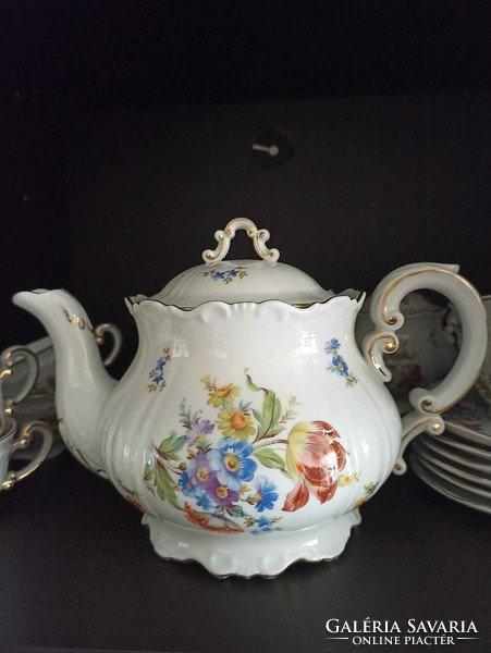 Zsolnay 6-person tea set with flower bouquet pattern baroque