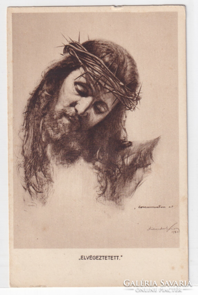HV:88 Vallásos antik Húsvéti Üdvözlő képeslap postatiszta "Elvégeztetett"