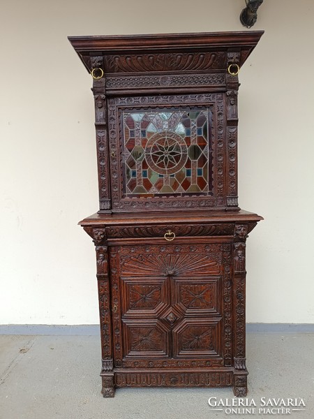 Antique tin German furniture sideboard carved kitchen colored stained glass sideboard sideboard 232 8452