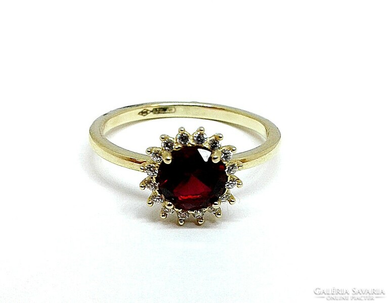 Gold ring with red and white stones (zal-au121381)