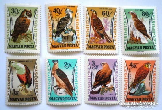 S1942-9 / 1962 birds iv. - Birds of Prey stamp set postage clear
