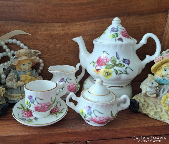 English Staffordshire blue waters of England doll-sized porcelain tea set