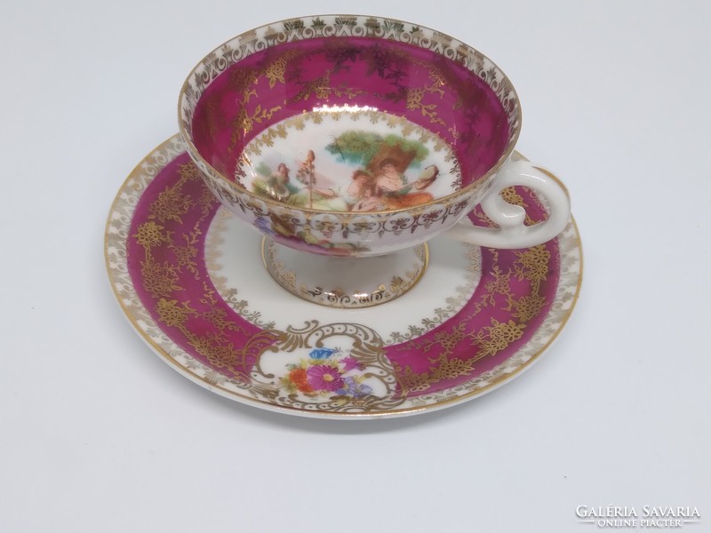 Altwien-style hand-painted gold brocade with a mythological scene footed coffee cup coaster