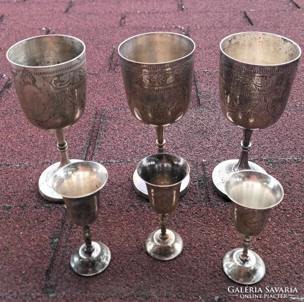 Set of silver-plated stemmed glasses - wine and cup glasses (3 + 2)