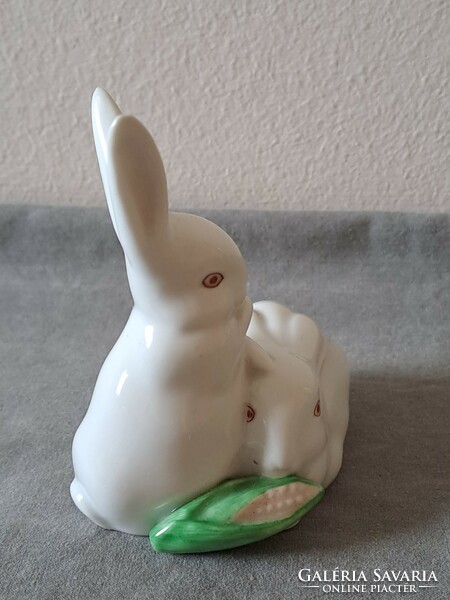I.O. Herend corn-picking rabbits / bunny couple porcelain figure