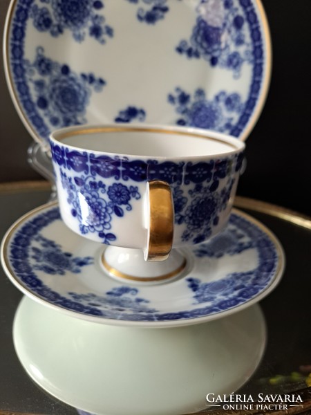 Német GDR Echt Cobalt porcelán teáscsésze süteményes tányérral