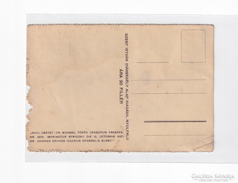 HV:94 Vallásos antik Üdvözlő képeslap postatiszta "Szent István diák segély" egér rágta!