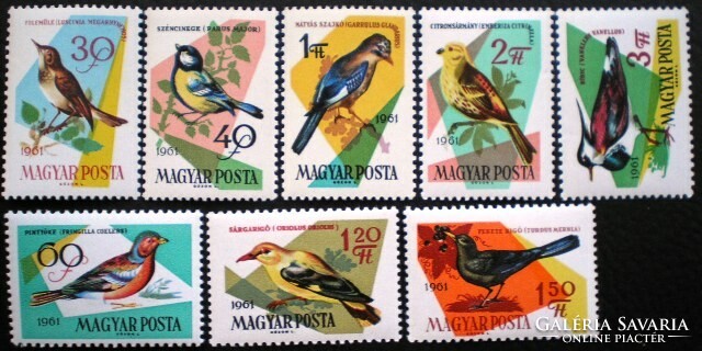 S1861-8 / 1961 birds iii. - Birds of forests and fields stamp set postage clear
