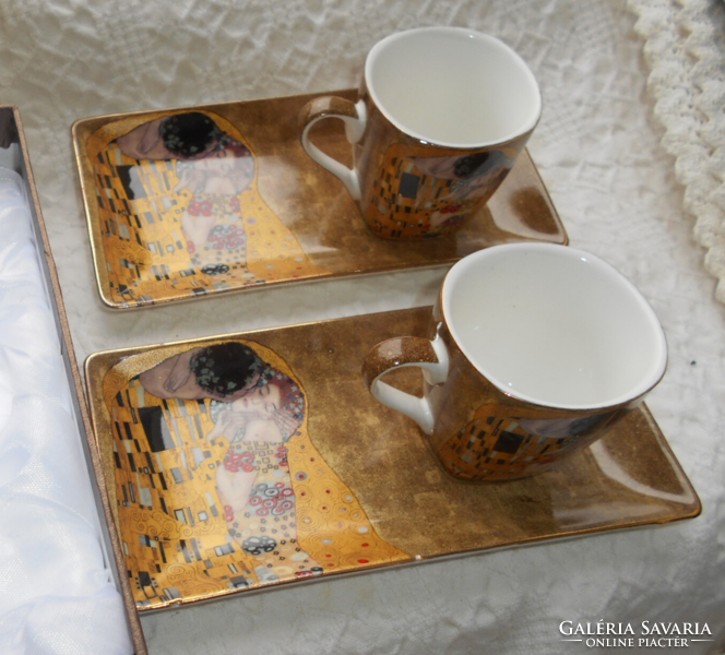 Gustav Klimt szecessziós festménye alapján ajándék  doboz 2 csésze + 2 tálka