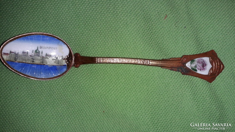 1950s antique copper fire-enamelled decorative tea spoon Budapest - country house 13.5 cm according to the pictures