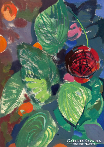 Painter Iván Máriási Masnyik (1928-1997) - red flower c. Graphics