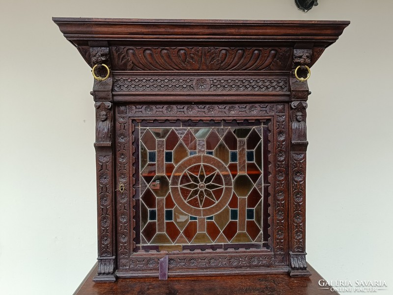 Antique tin German furniture sideboard carved kitchen colored stained glass sideboard sideboard 232 8452