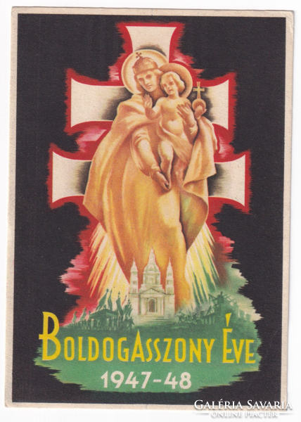 H:78 Vallásos Üdvözlő  képeslap postatiszta "Boldogasszony Éve 1947-48"