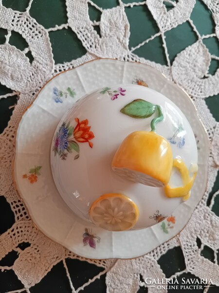 Herend porcelain butter dish with lemon tongs