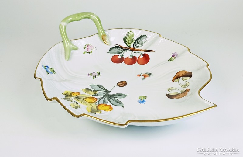 Herendi, fruits necker mushroom and fruit patterned leaf-shaped tray, hand-painted porcelain (h128)