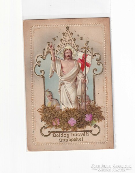 HV:87 Vallásos Húsvéti antik dombornyomott Üdvözlő képeslap 1916